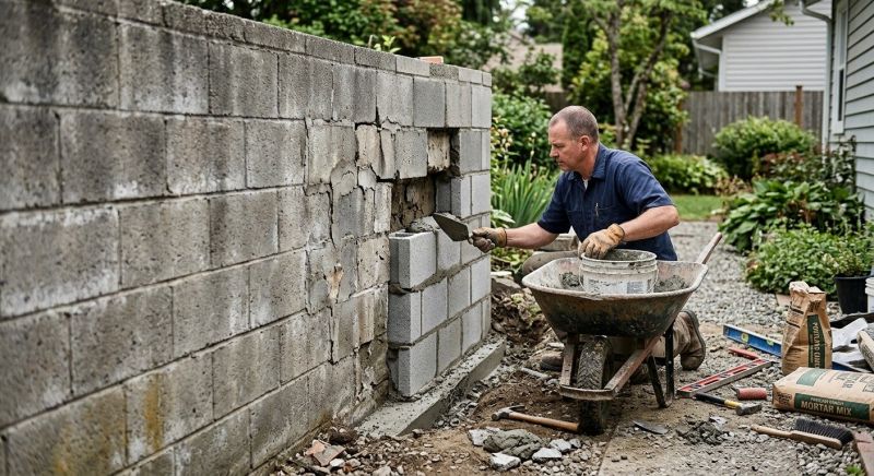 Cinder Block Wall Repair in Clay County, MO