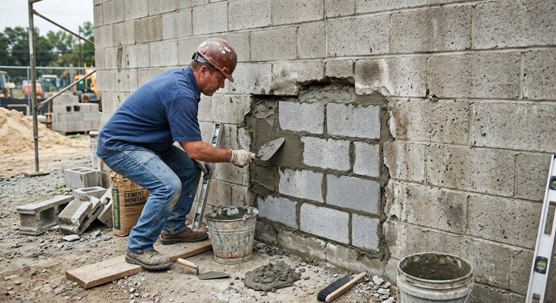 Cinder Block Wall Repair in Lenexa, KS