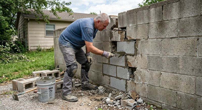 Cinder Block Wall Repair in Overland Park, KS